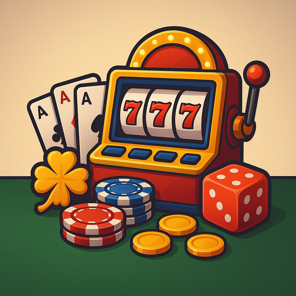 Online kasina elementi - žetoni, kocke i igrački simboli